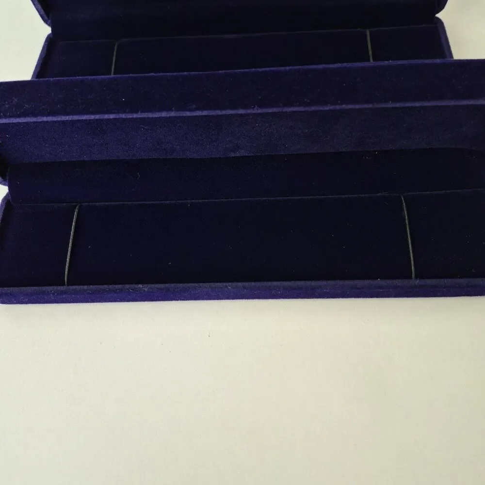 Dark Blue Velour Set of 3 Lined Clamshell Bracelet or Necklace Display Cases